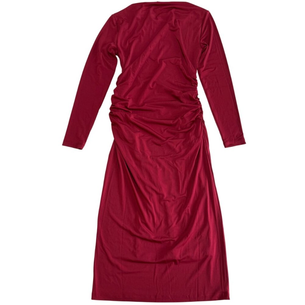 Ann Taylor Ruched Knit Midi Dress Size 10 NWT Maroon Red - Picture 6 of 10